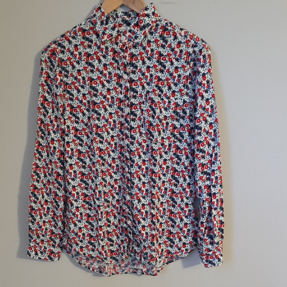 Beachlunchlounge Button Down Shirt Size S Floral Red White Blue Long Sleeve‎ Top
